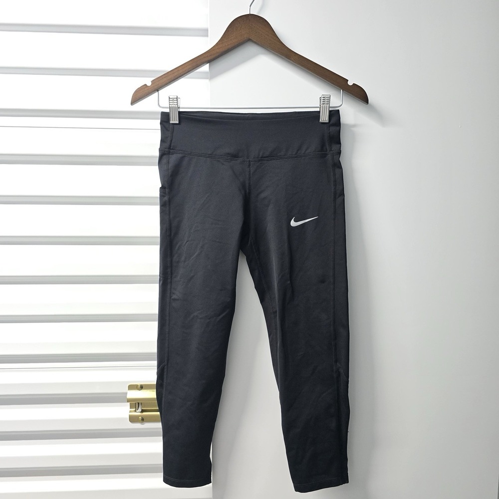 Nike Power Racer Dri-FIT Women's XS Black Crop Running Leggings Pockets